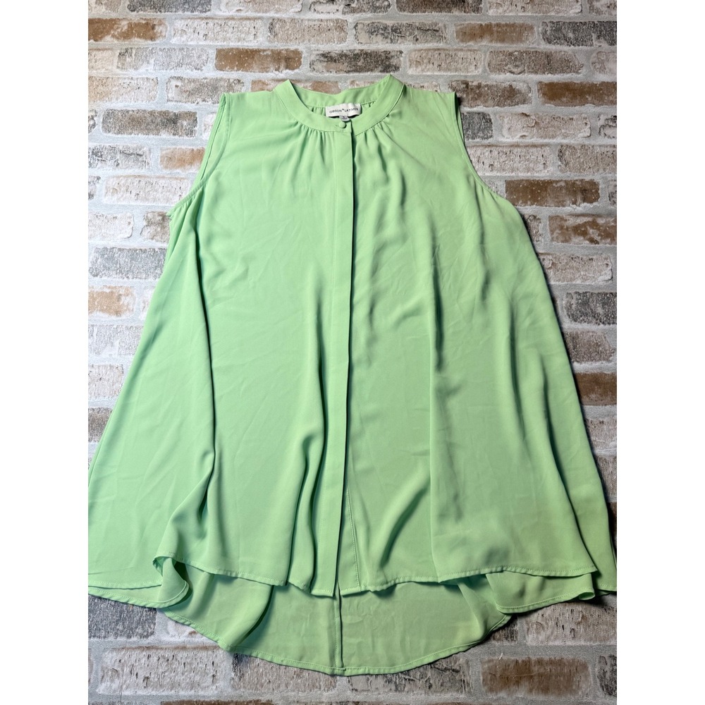 Gibson Latimer Womens Sleeveless Mock Neck Blouse Lime Green High Low Top S